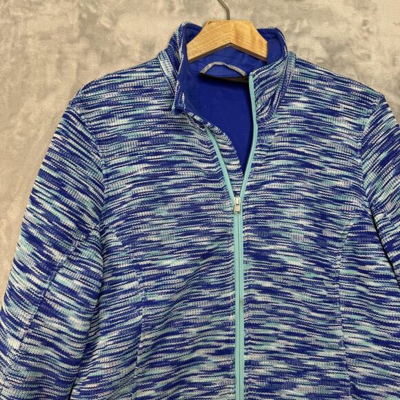 Spyder Jacket Womens XL Blue Aqua Full Zip Sweater Fleece Stand Collar Space Dye - Picture 2 of 12